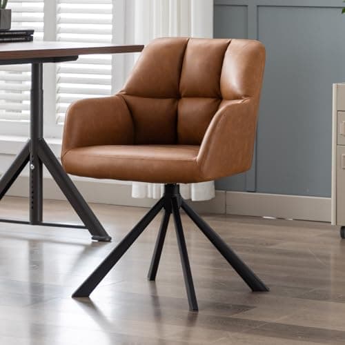 Image of chairus Desk Chair PU Leather Armchair Upholstered Home Office Chair 360° Swivel Task Chair with Metal Legs (Brown_1)
