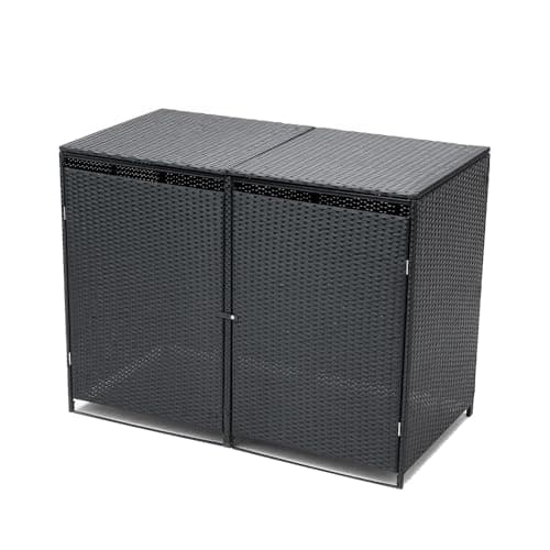 Image of Warmiehomy Double Wheelie Bin Storage, Wheelie Bin Shed, Outdoor Garden Hideaway Bin Store Storage for 2 Wheelie Bins, 147 * 76.5 * 111cm, Black