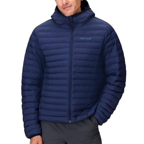 Image of Marmot Men's Echo Featherless Hoody, Warm Puffy Jacket, Insulated Hooded Winter Coat, Water-resistant Quilted Parka, Lightweight Packable Outdoor Jacket, Windproof, Arctic Navy, M