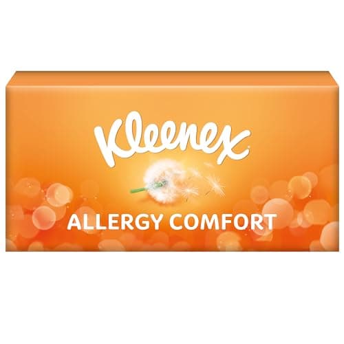 Image of Kleenex Allergy Comfort Paper Tissues Box of 56 Tissues Orange Yellow Blue