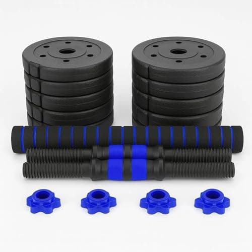 Image of 50kg Adjustable Dumbbell & Barbell Set with Connecting Rod – Plastic & Cement Weight Plates – Home Gym Strength Training, Muscle Building & Fitness Workout Kit (50 Kilograms)