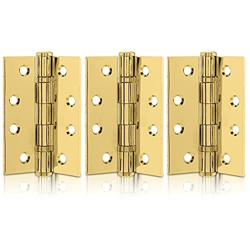 Image of XFORT 4 Inch (100mm) Polished Brass Ball Bearing Hinges, Steel Door Hinge for Wooden Doors (1.5 Pairs)