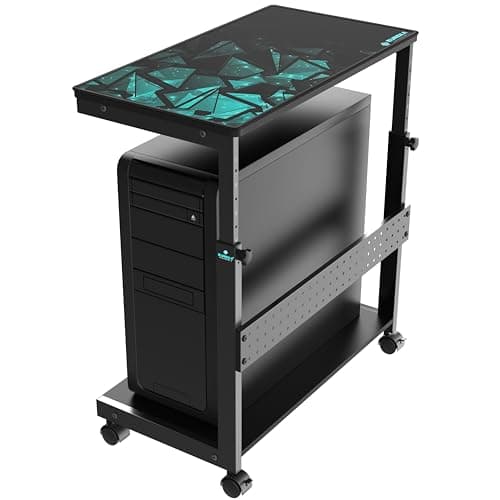Image of EUREKA ERGONOMIC PC Stand, Adjustable Computer Tower Stand & CPU Holder Cart on Lockable Wheels, PC Trolley for Gaming Desk Accessories, Printer, Suit for ATX Case, Black