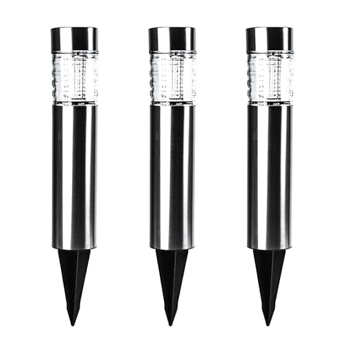 Image of Status Dubbo Outdoor Garden Solar Light / 3 Pack of 6.3 Centimeter LED Bollard Stake Solar Light/Stainless Steel/Waterproof Garden Ornament/Rechargeable Battery Included