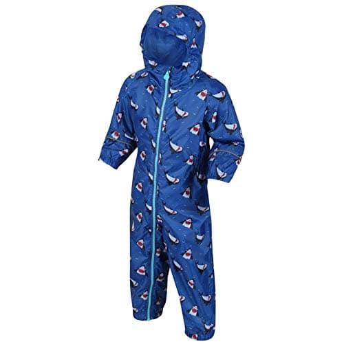 Image of Regatta POBBLE Waterproof and Breathable Printed Jumpsuit, Nautical Blue, 12-18 Months
