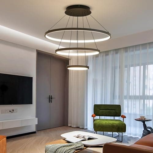 Image of Mikeru Contemporary Round Pendant Light, 20+40+60cm Adjustable 3000K/4500K/6500K Kitchen Island Pendant, Height Adjustable to 1.5m with Memory Function, Suitable for Dining Room、Bedroom、Living Room
