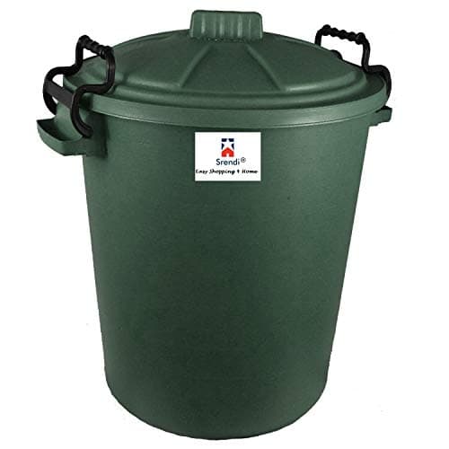 Image of Srendi® Small/Medium/Large Plastic Coloured Bin/Waterfroof/Rodent Proof/Ideal for Outdoor/Animal Feed/Food/Storage/Flour Locking Lid (50L, Green)