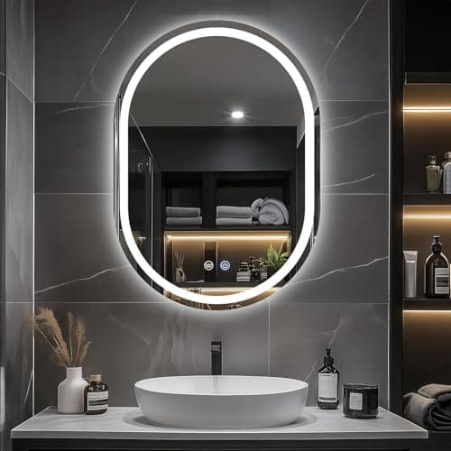 Image of GREENSAPPIRE Bathroom Mirror with LED Lights 500 X 700 mm, Oval LED Bathroom Mirrors with Anti-fog, 3500K-6500K, Dimmable, Backlit Wall Mounted Mirror, IP54 Waterproof