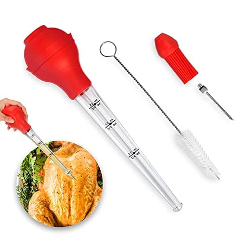 Image of Turkey Baster Set Silicone Bulb Including Meat Marinade Injector Needle with Barbecue Basting Brush and Cleaning Brush for Turkey Chicken Brisket Roasts