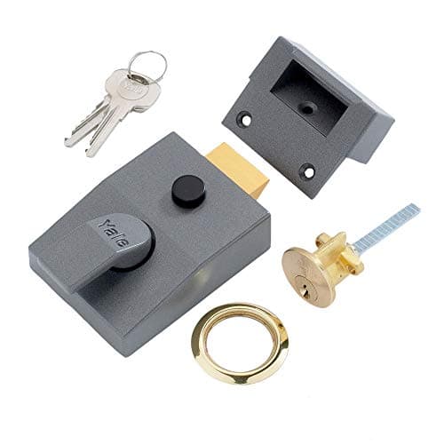 Image of Yale P-89-DMG-PB-60 Deadlocking Nightlatch, Automatic Deadlock, Dark Metallic Finish/Brass Cylinder, High Security, Outdoor Lock, Front Door Latch