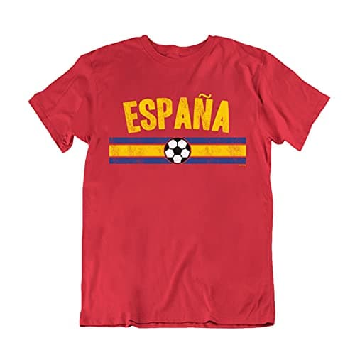 Image of Boys or Girls Spain 2022 Kids Football T-Shirt Distressed Country Strip Spanish Euro Team Red