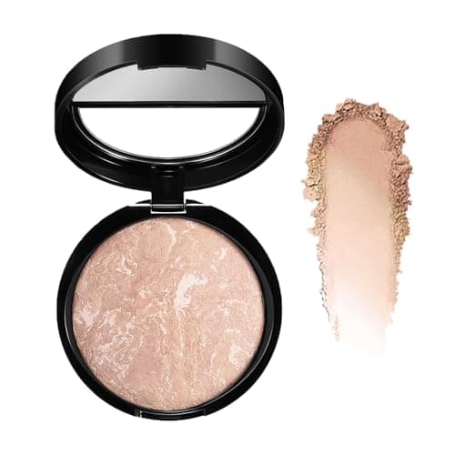 Image of Colour Correcting Powder Foundation, Baked Foundation Long-lasting 24H Wear, Brighten Foundation Powder, Shimmer Brick Pressed Bronzer, Water & Sweat Resistant (#03 Light Beige)