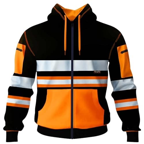 Image of kraftd Mens Hi Vis Hoodie High Viz Hooded Sweatshirt Workwear Hoody with Reflective Tape (Black/Orange, L)