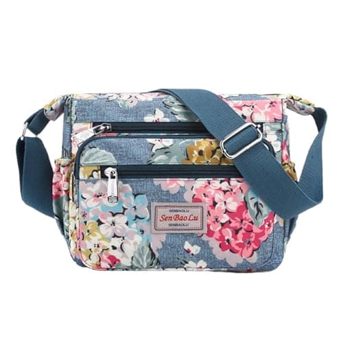 Image of FAVORTALK Women's Cross-Body Bags Nylon Shoulder Bag Multi Pocket Lightweight Messenger Handbags for Daily Use(Blue Bouquet),B39406