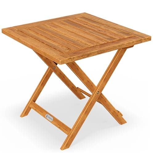 Image of CASARIA® Side Table | Small Folding Coffee Table | Acacia Wood | 46x46cm | Bistro | Patio | Garden | Balcony | Living Room | Hallway | Kitchen | Weather-Resistant Foldable Garden Furniture