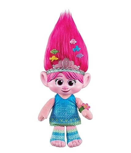 Image of DreamWorks Trolls Band Together Plush Toy, HAIR POPS Showtime Surprise Queen Poppy Soft Doll with Lights, Sounds, 1 Hair Pops & 3 Accessories, HGB26