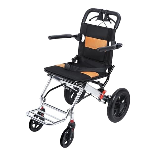 Image of Lightweight Travel Wheelchair, Foldable Transit Chair for Adults Elderly, Portable Aluminium Mobility Aid with Brakes, Compact Attendant Propelled, Shock Absorbing, 80kg Capacity
