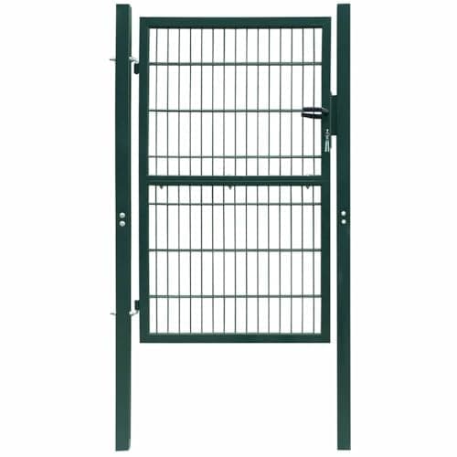 Image of vidaXL 2D Metal Garden Fence Gate Yard Wire Mesh Single Door Green with Lock 106x210cm