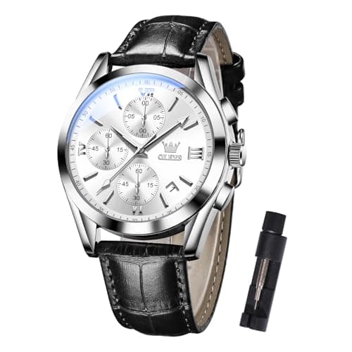 Image of OLEVS Men's Watch Chronograph Quartz Wristwatch Leather Strap Waterproof Date Display Luminous Business Watches for Men