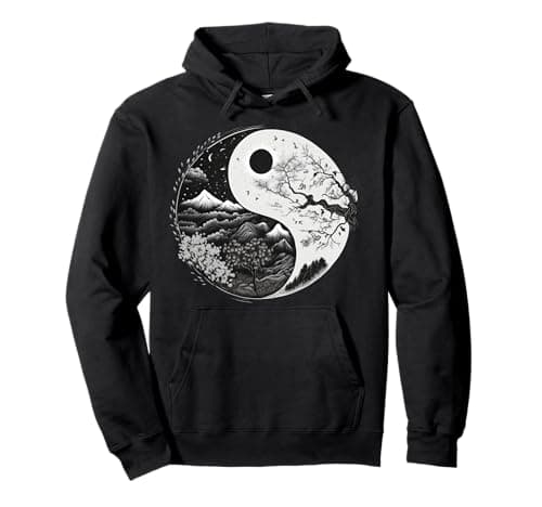 Image of Black and White Taoism Yin Yang Symbol on Nature Yin Yang Pullover Hoodie