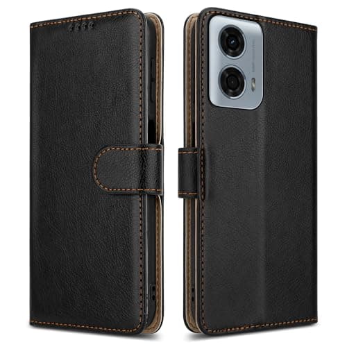 Image of PIXFAB for Motorola Moto G04 / G04s / G24 Case - Leather Wallet Phone Case, Magnetic Book Flip Folio Cover [Card Slots] and [Kickstand] Case Compatible with Moto G04 / G04s / G24 - Black