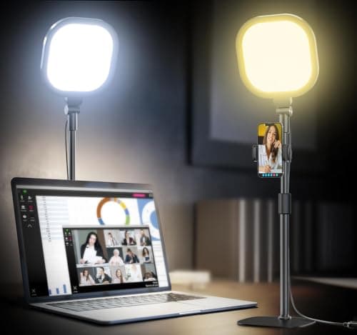 Image of LitONES Desktop Video Conference Lights for Zoom Meetings,Computer Desk Ring Light with Stand Phone Holder,Dimmable Desk Lamp for Home Office,Video Lighting For Filming,Recording,Video Calls,Webcam