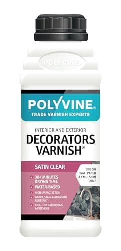 Image of Polyvine Decorators Varnish Satin – Water Resistant Clear Varnish with UV Protection - Seals and Protects Emulsion, Acrylic Paint, Wallpaper, Wood, Furniture, Plaster & Fabric, 500ml