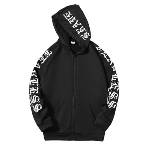 Image of Generisch Boys Hoodie Sweatshirts for Teens 13 to 16 Years, Fleece Jacket with Zip, Letter Print, Casual Outerwear for School, Daily Wear, black, 14-15 Jahre