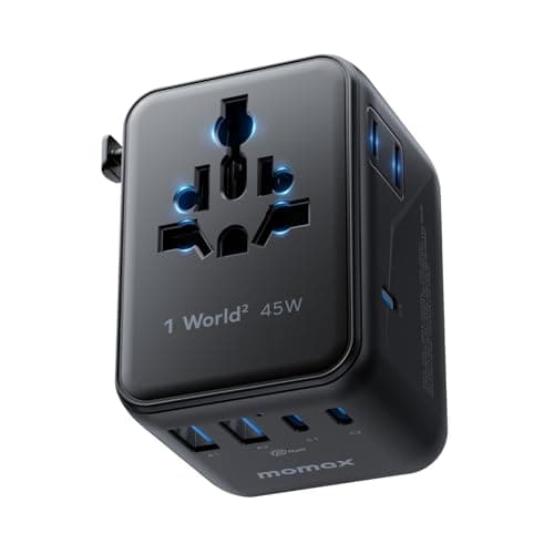 Image of MOMAX Universal Travel Adapter 45W GaN Travel Plug Adapter with UK/EU/AU/US Plugs, 3USB-C PD & 2USB-A QC International Adapter Charger, Adapter Plug for Laptops Tablets Phones,
