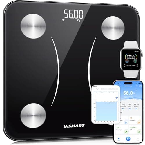 Image of Scales for Body Weight, INSMART Updated Weighing Scales for Bathroom with Ultra Wide Platform 12 x 12 inches,Bluetooth Digital Smart Scales with Heart Index & Body Balance Function for Fitness