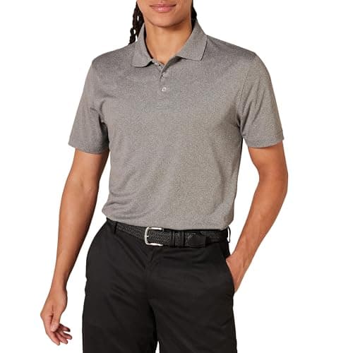 Image of Amazon Essentials Men's Golf Polo Shirt, Short Sleeve, Slim-Fit, Quick-Dry, Dark Grey Heather, M