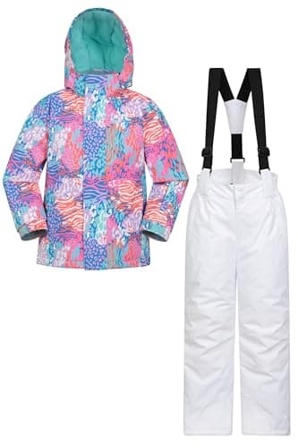 Image of Mountain Warehouse Kids Ski Jacket & Trousers Set - Snowproof Ski Outfit, Front Pockets, Fleece Lined Skiwear, Integrated Snowskirt - Best for Winter Snowboarding Pink 2-3 Years