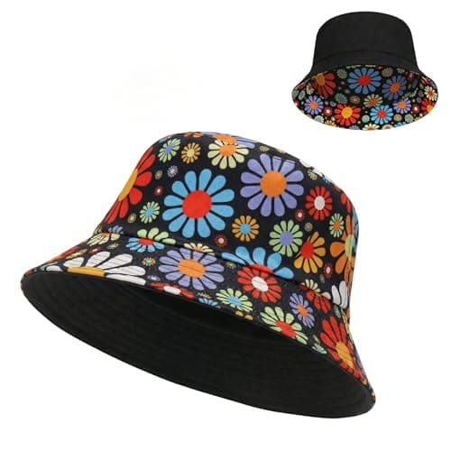 Image of Bucket Hat Women & Men, Daisy Sun Hat with UV Protection, Reversible Foldable Men's Women's Bucket Hats, Ladies Summer Funny Boonie Hats for Fishing, Beach, Golf, Hiking, Camping, Festival(Colourful)