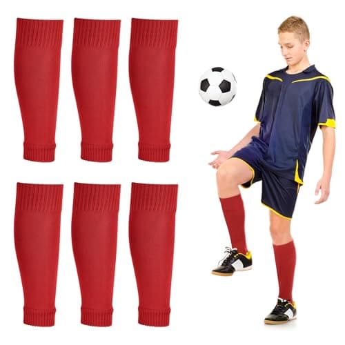 Image of Peaken Football Sock Sleeve, 3 Pair Team Leg Sock Black Sock Sleeve Football for Football Running or Training Beginner (Kids, Red)