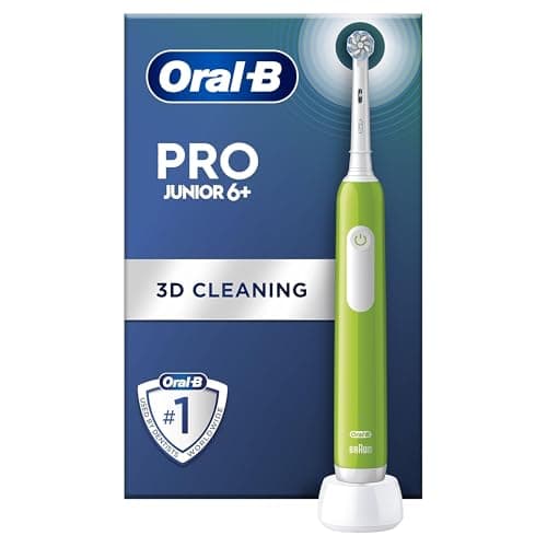Image of Oral-B Pro Junior Electric Toothbrush, 1 Green Handle, 1 Toothbrush Head, Designed by Braun, for Ages 6+