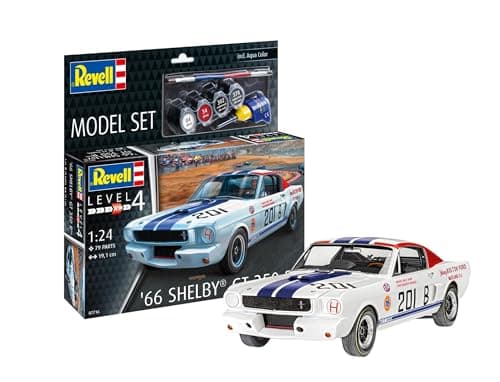Image of Revell 67716 Model Set 1965 Shelby GT 350 R 1:24 Scale Unbuilt/Unpainted Plastic Model Kit with Contacta Professional Glue, Paintbrush & Selected Aqua Color Paints