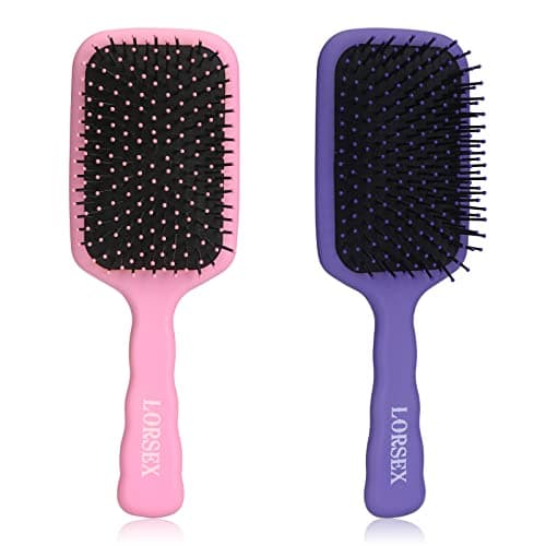 Image of LORSEX 2 Pack Hair Brush, Large Paddle Detangle Hairbrush for Women Men and Kids, Great on Wet/Dry Hair Smoothing Massaging Detangling (Pink-Purple)