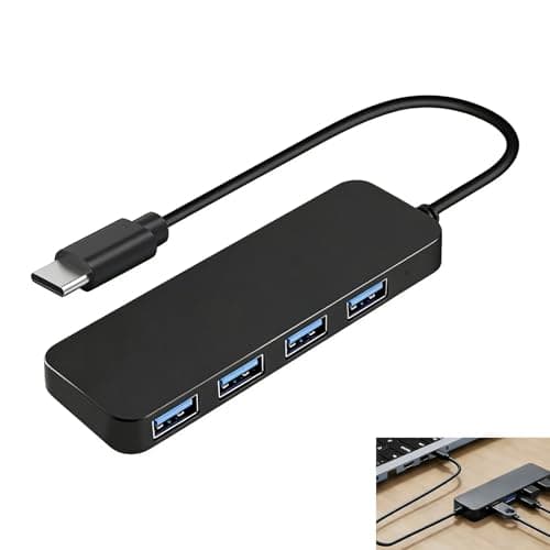 Image of 4 Port USB C Hub, USB Extender 3.0 Adapter, Type C to USB-3.0 Splitter with 5Gbps Data Transfer Speed, Nylon Ultra-Slim Compatible with MacBook Pro/Air, iPad Pro, XPS, Chromebook, iPhone 15 Pro Galaxy