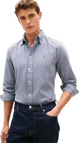 Image of Tommy Hilfiger Men's Flex Dobby Sf Shirt Mw0Mw29970, Blue, L