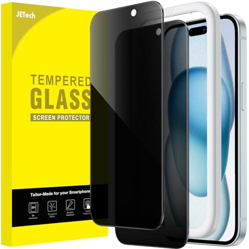Image of JETech Privacy Screen Protector for iPhone 15 Plus 6.7-Inch, Anti-Spy Tempered Glass Film with Easy Installation Tool, 2-Pack