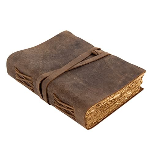 Image of moonster Leather Journal Notebook – 7x5 Inch Handmade Vintage Diary with 240 Unlined Deckle Edge Pages – Genuine Buffalo Leather for Writing, Sketching & Travel