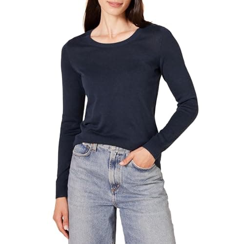 Image of Amazon Essentials Women's Long-Sleeve Lightweight Crewneck Jumper (Available in Plus Size), Navy, L