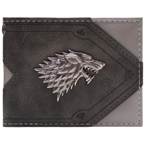 Image of Westeros GoT House Stark Throne Silver Direwolf Emblem Wallet Bi-Fold ID & Card Holder, Grey