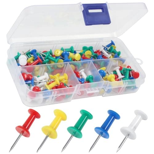 Image of YOYUSH Push Pins, 100 Pcs Reusable Drawing Pins with Solid Plastic Storage Box, Rustproof Thumb Tacks for Cork Notice Pinboard Bulletin Board - School & Office Use (Multicolor)