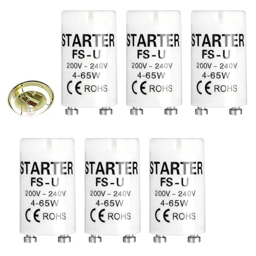 Image of 6 Pcs Fluorescent Light Starter, 4- 65W 220- 240V Universal Fluorescent Light Starter , Energy-Savingg Lonlife Switches for Fluorescent oFlurescent Light Fittings Tube Strip Lamps - Homes & Offices