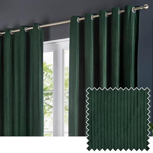 Image of Paoletti Corinthian Velvet Eyelet Curtain Pair - Deep Green - 117x183cm