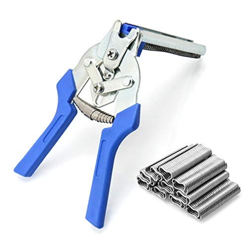 Image of QWORK® Clamp Hog Ring Pliers, Rapid Fence Plier with 600pcs M Clips, Installation Repair Hand Tools for Animal Pet Cages, Fencing