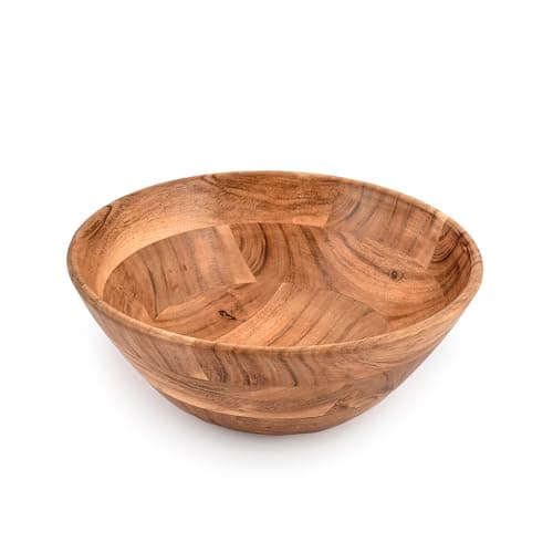 Image of Samhita Acacia Wood Fruit Bowl for Fruits or Salads,Serving Dish Looks Absolute Beautiful with Your Kitchen (25.4cm x 25.4cm x 10.16cm)