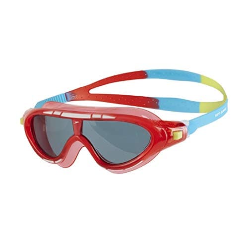 Image of Speedo Unisex-Adult Biofuse Rift Swimming Goggles | Swimming Mask | Anti-fog | Easy Adjustment | Anti-leak, Lava Red/Japan Blue/Smoke, One Size