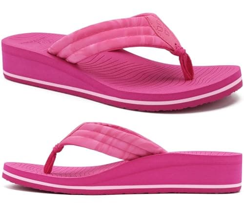 Image of COFACE Women's Flip Flops with Arch Support Ladies Fashion Slip On Wedge Flip-Flops Comfortable Yoga Mat Sole Summer Beach Lightweight Thong Sandals,Hot Pink Size 6